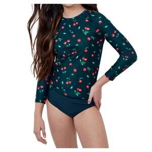 NEW GOTTEX kids rash guard top with matching bikini bottom in gtk cherries